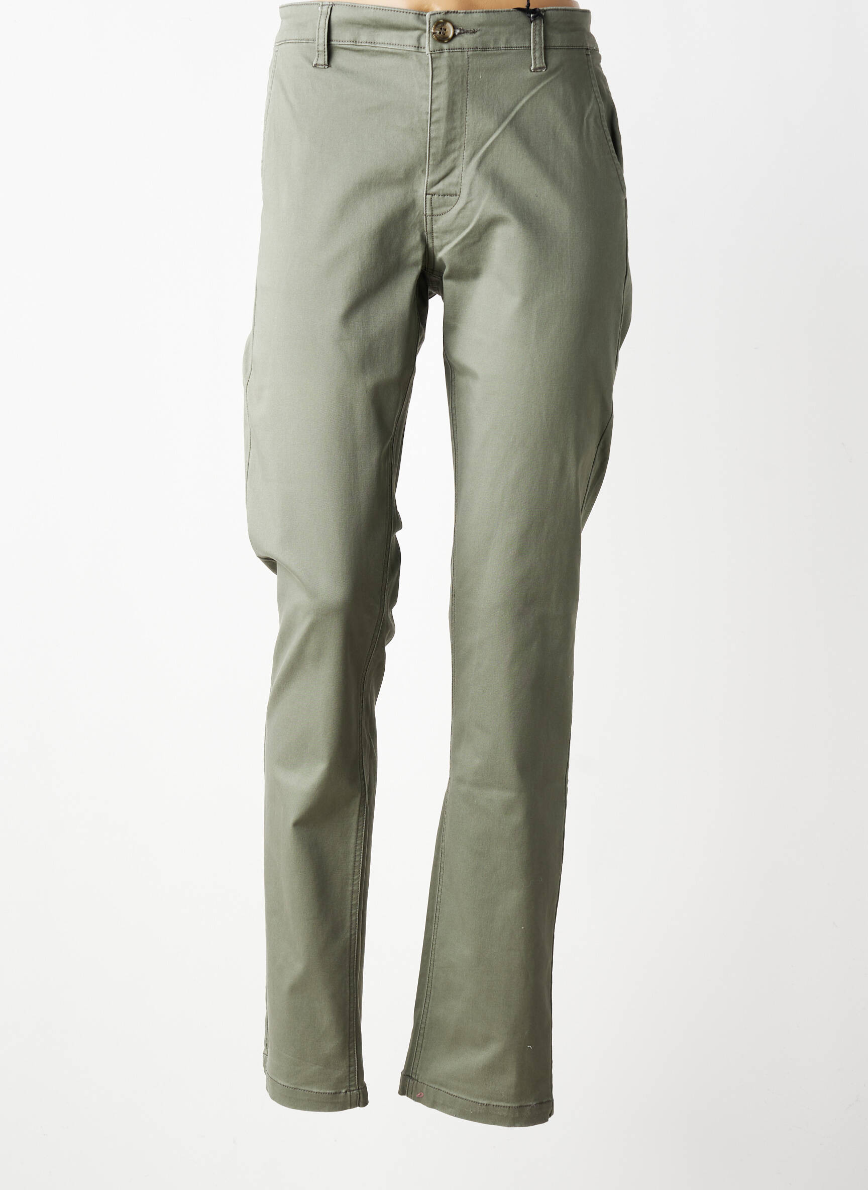 Pantalon chino țesătură poplin mărime normală verde ELORA femeie