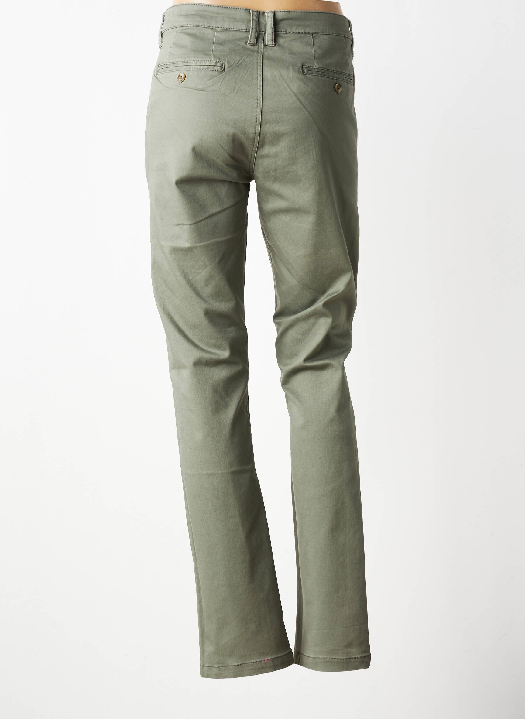 Pantalon chino țesătură poplin mărime normală verde ELORA femeie