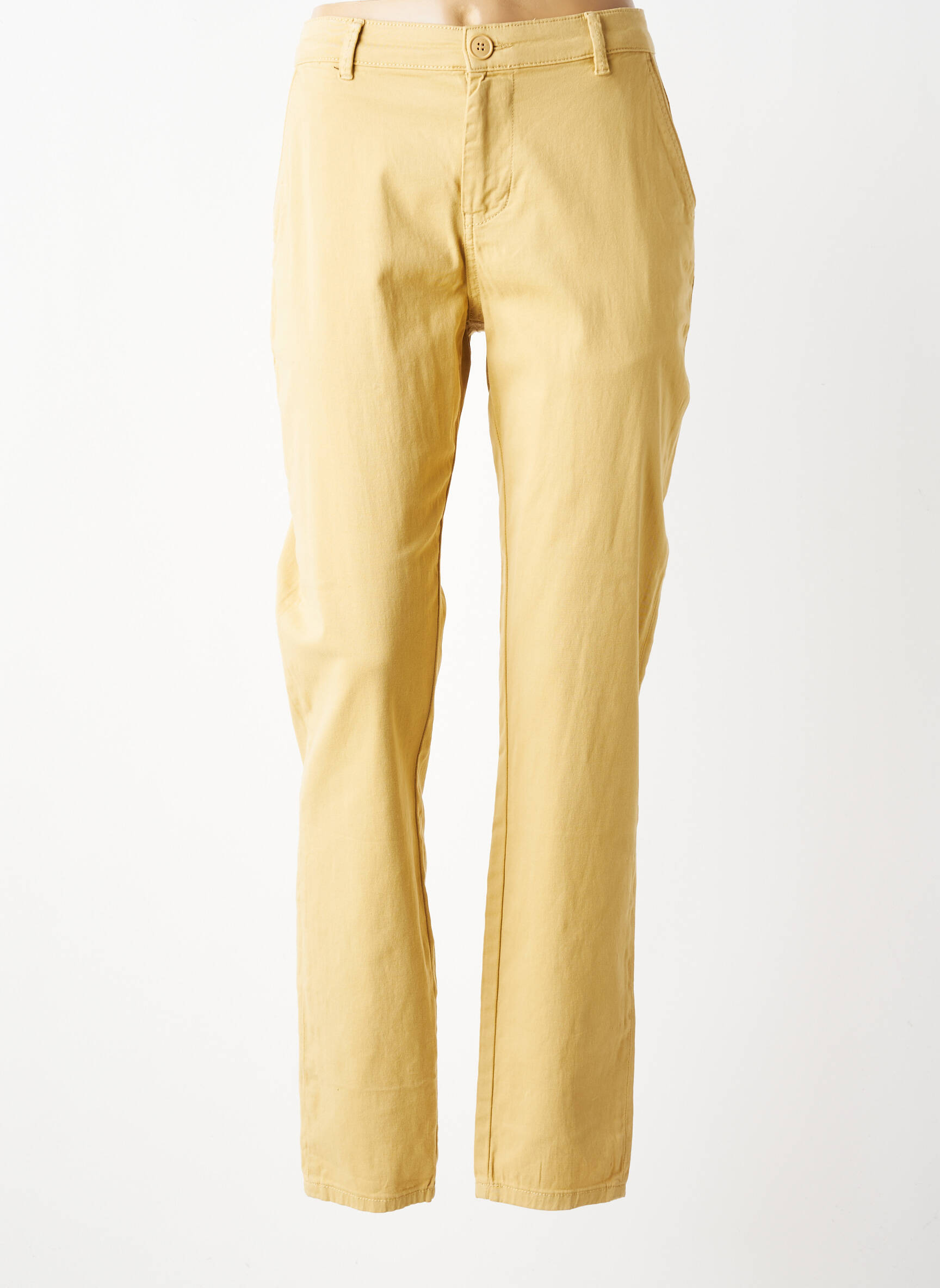 Pantalon chino țesătură poplin mărime normală bej ELORA femeie