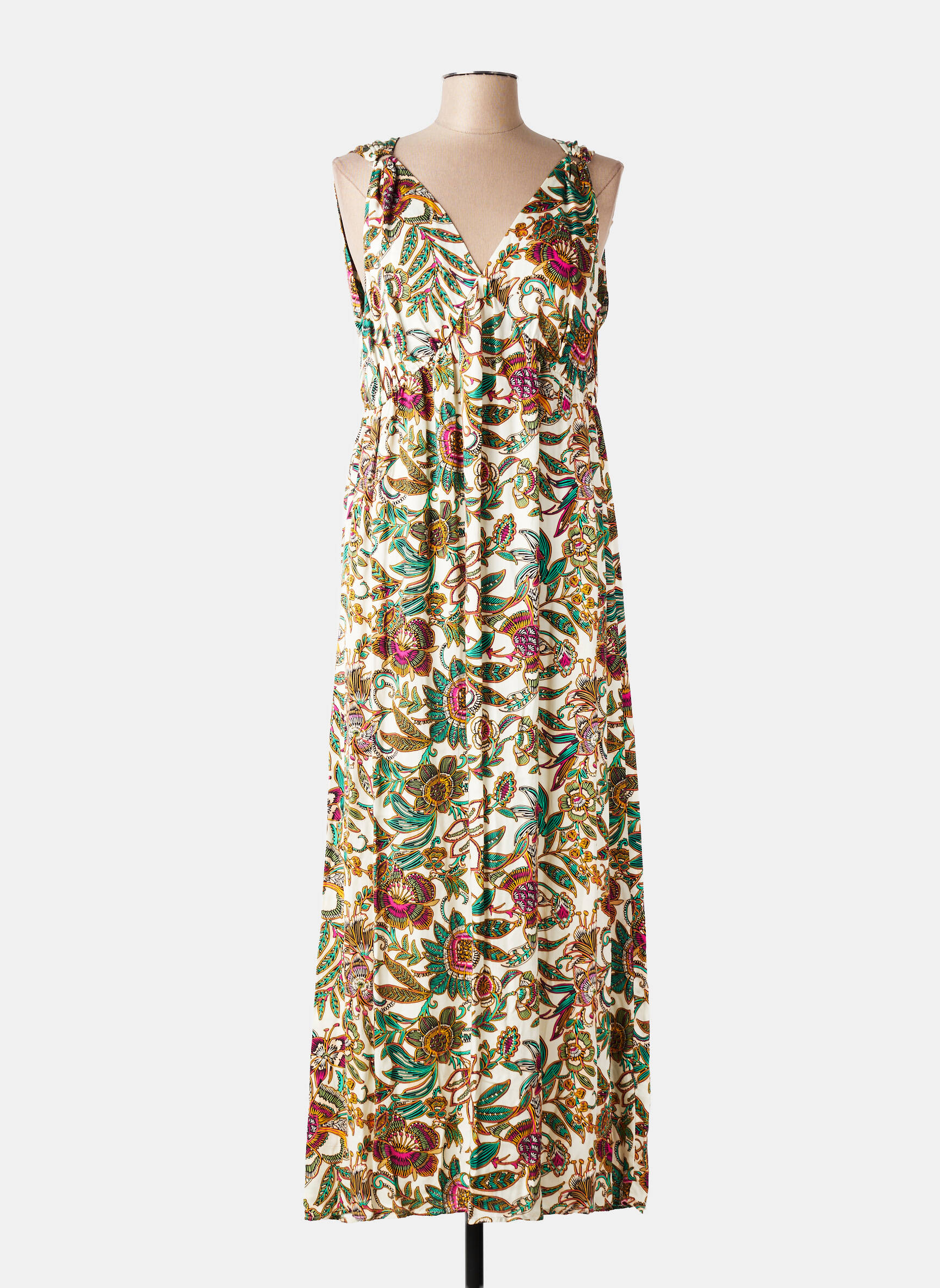 Rochie lungă imprimeu floral fără mâneci verde ELORA femeie