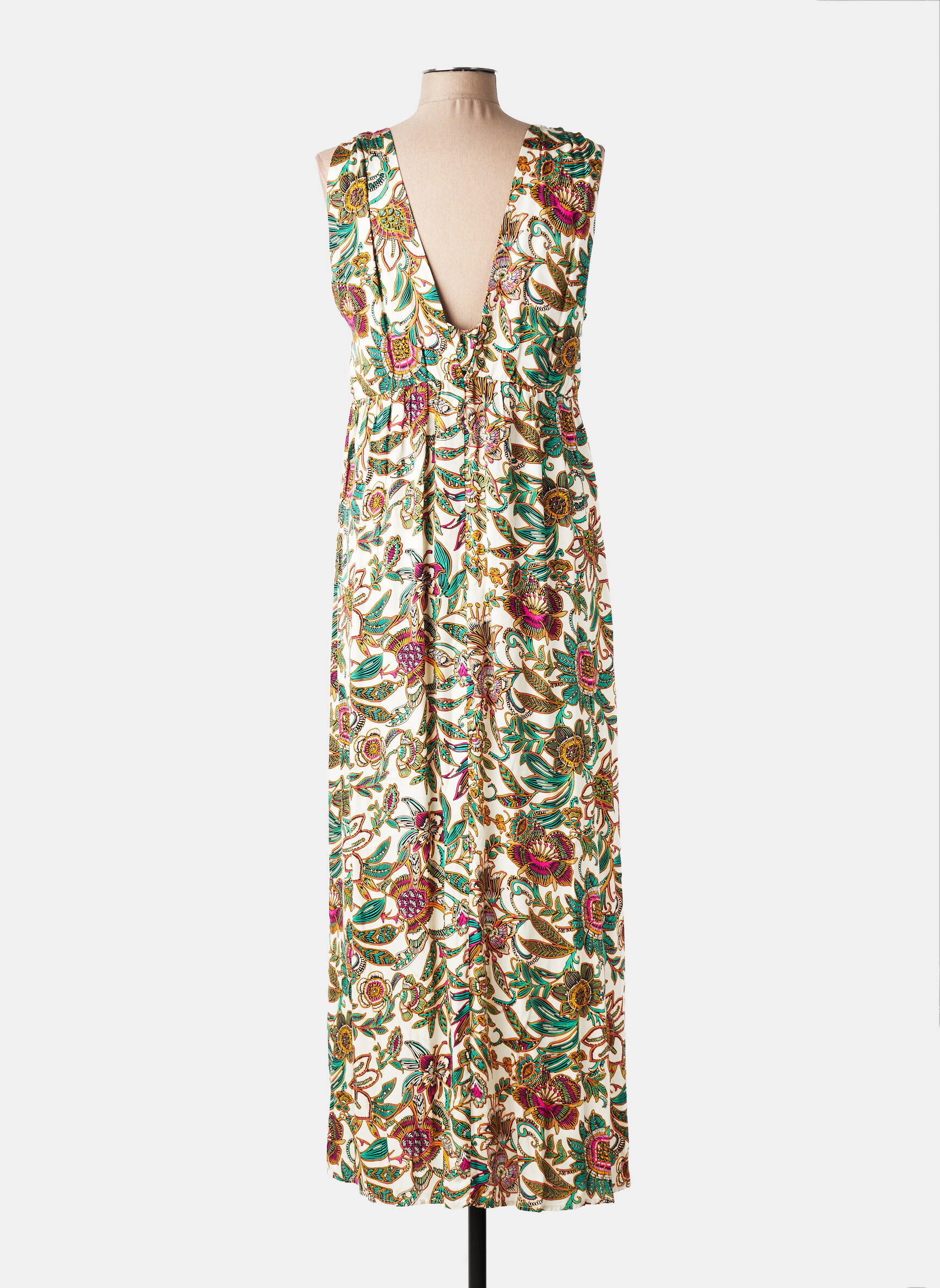 Rochie lungă imprimeu floral fără mâneci verde ELORA femeie