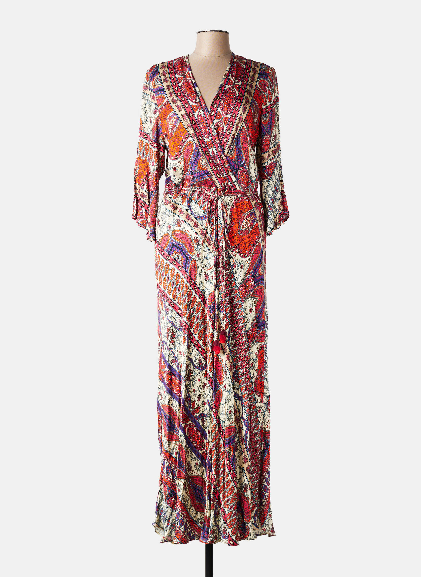 Rochie lungă imprimeu floral mâneci 3/4 portocalie ELORA femeie