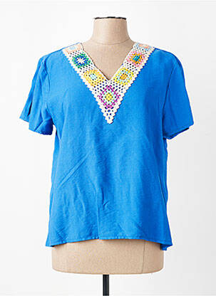 Tricou croială dreaptă mâneci scurte albastru HALOGENE femeie