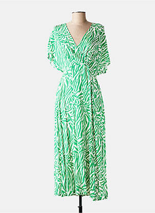 Rochie midi imprimeu fantezie mâneci scurte verde ANGE femeie