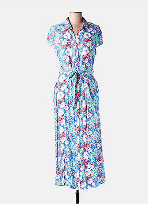 Rochie lungă țesătură poplin mâneci scurte albastru QUEEN'S femeie