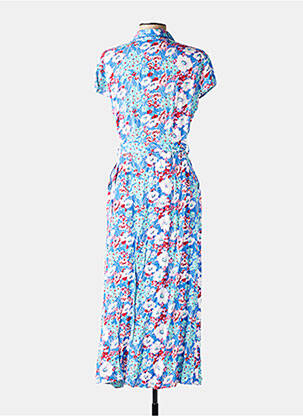 Rochie lungă țesătură poplin mâneci scurte albastru QUEEN'S femeie