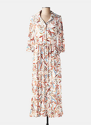 Rochie lungă imprimeu fantezie mâneci 3/4 alb JOY'S PARIS femeie
