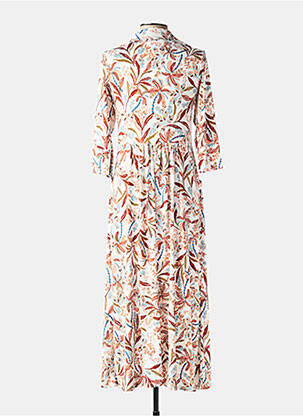 Rochie lungă imprimeu fantezie mâneci 3/4 alb JOY'S PARIS femeie