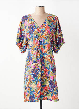 Rochie midi imprimeu fantezie mâneci scurte albastru EMA BLUE'S femeie
