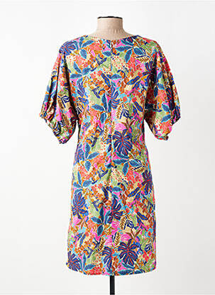 Rochie midi imprimeu fantezie mâneci scurte albastru EMA BLUE'S femeie
