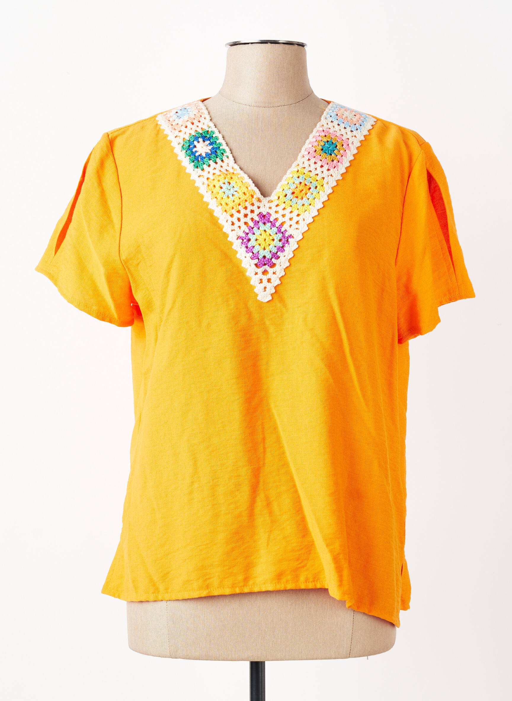Tricou croială dreaptă mâneci scurte portocalie HALOGENE femeie