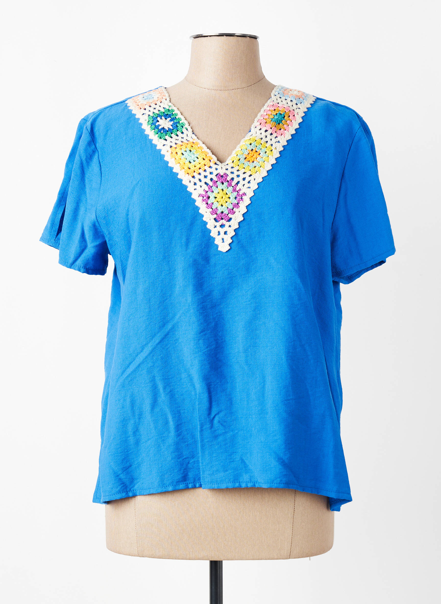 Tricou croială dreaptă mâneci scurte albastru HALOGENE femeie