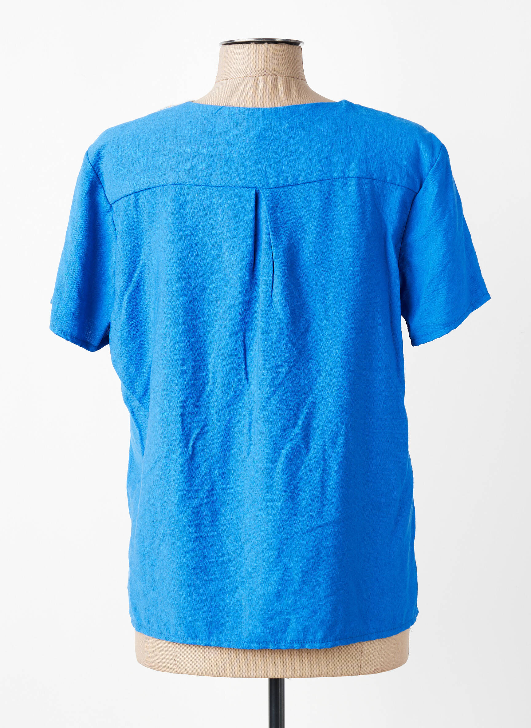 Tricou croială dreaptă mâneci scurte albastru HALOGENE femeie
