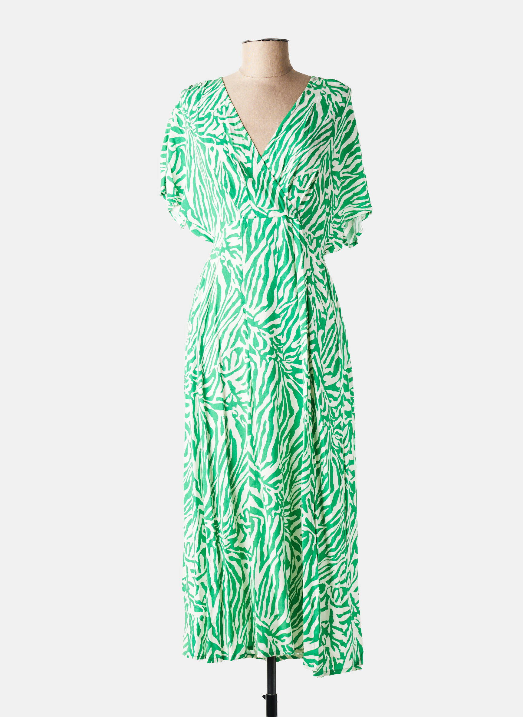 Rochie midi imprimeu fantezie mâneci scurte verde ANGE femeie