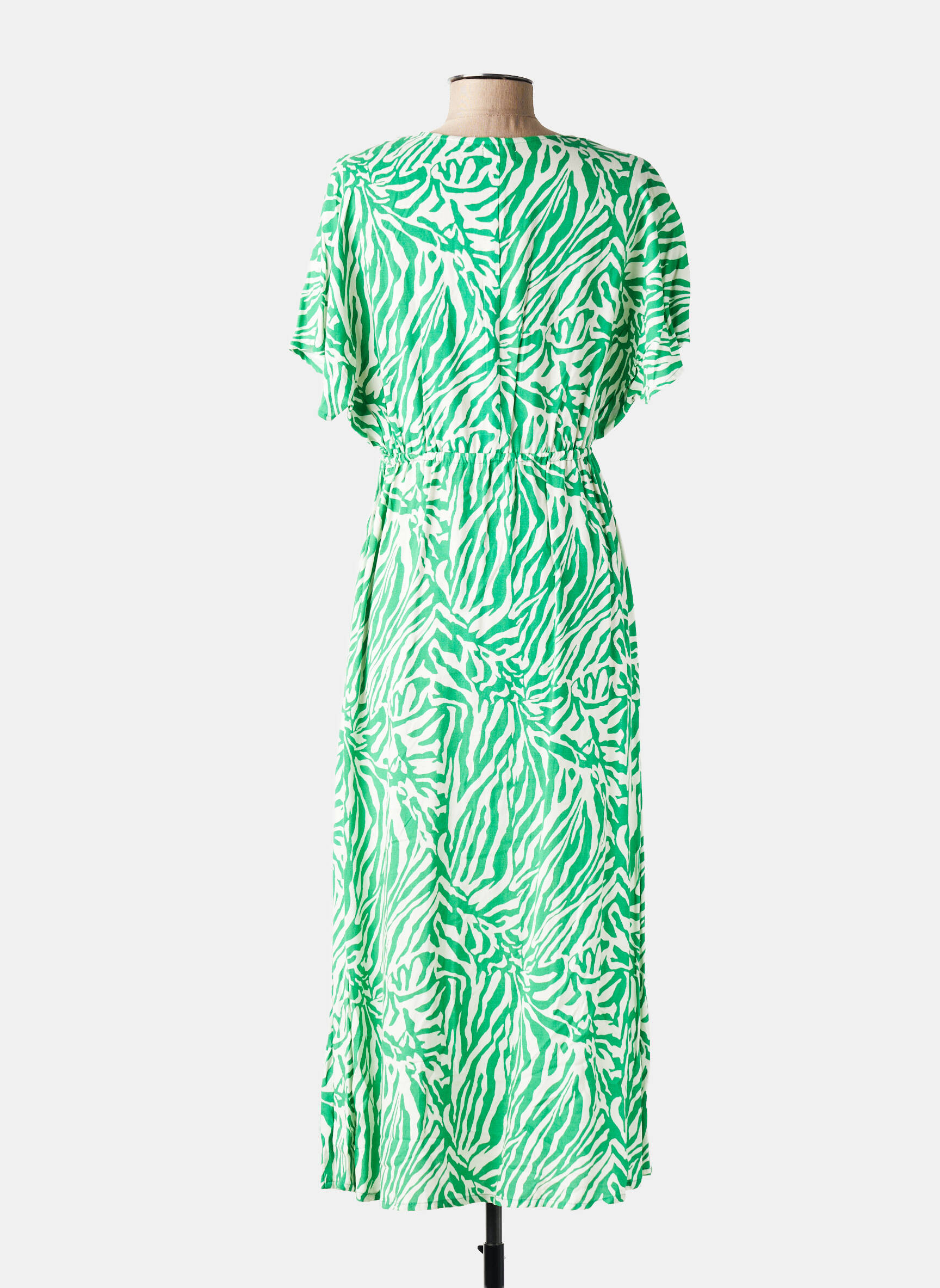 Rochie midi imprimeu fantezie mâneci scurte verde ANGE femeie