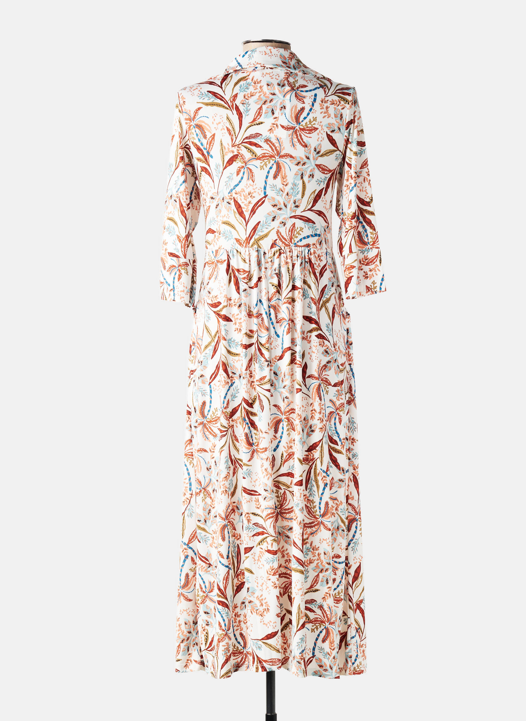 Rochie lungă imprimeu fantezie mâneci 3/4 alb JOY'S PARIS femeie