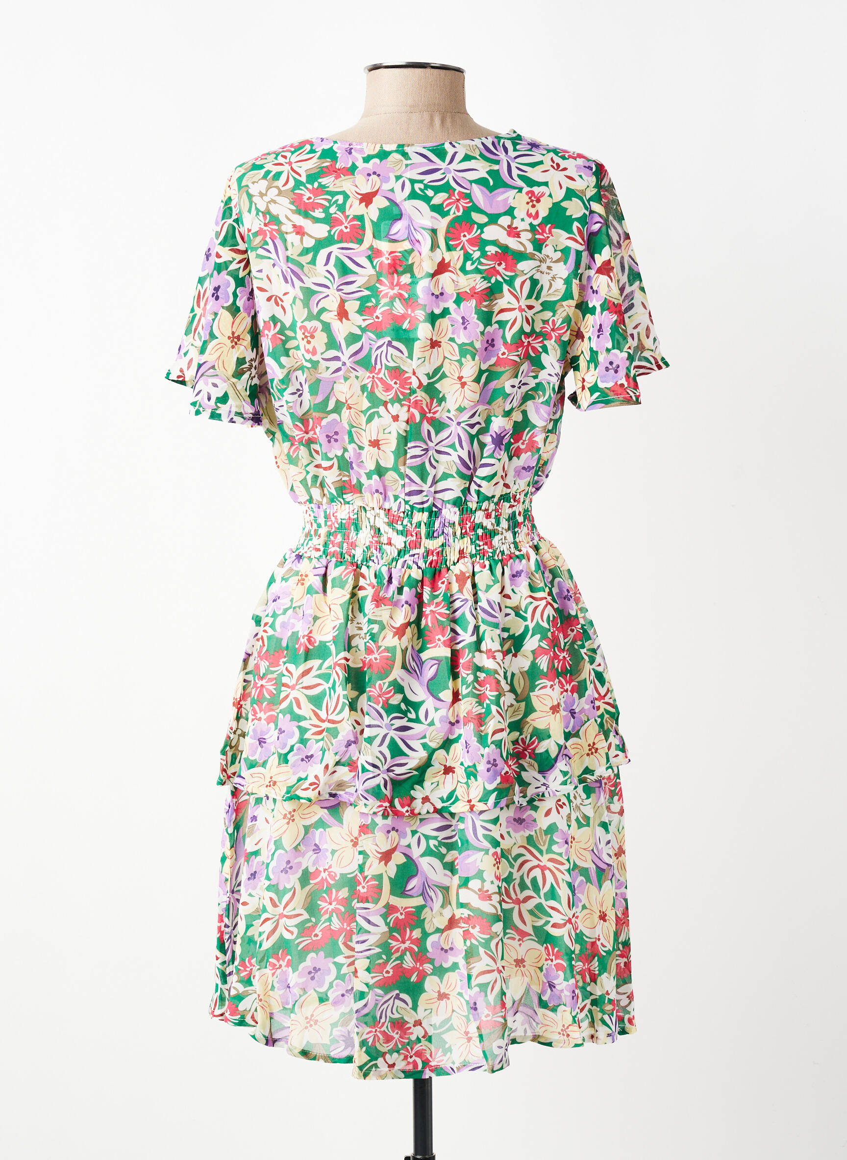 Rochie midi imprimeu fantezie mâneci scurte verde QUEEN'S femeie