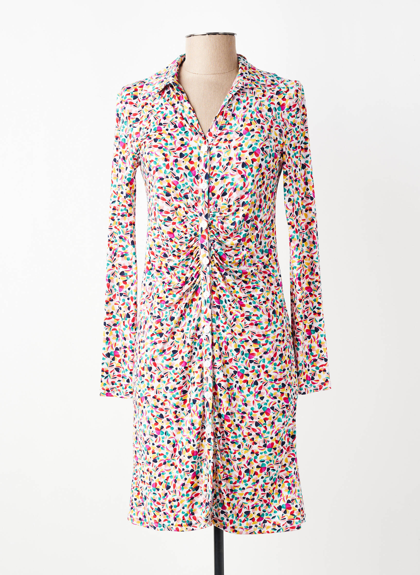 Rochie midi imprimeu fantezie mâneci lungi alb JOY'S PARIS femeie