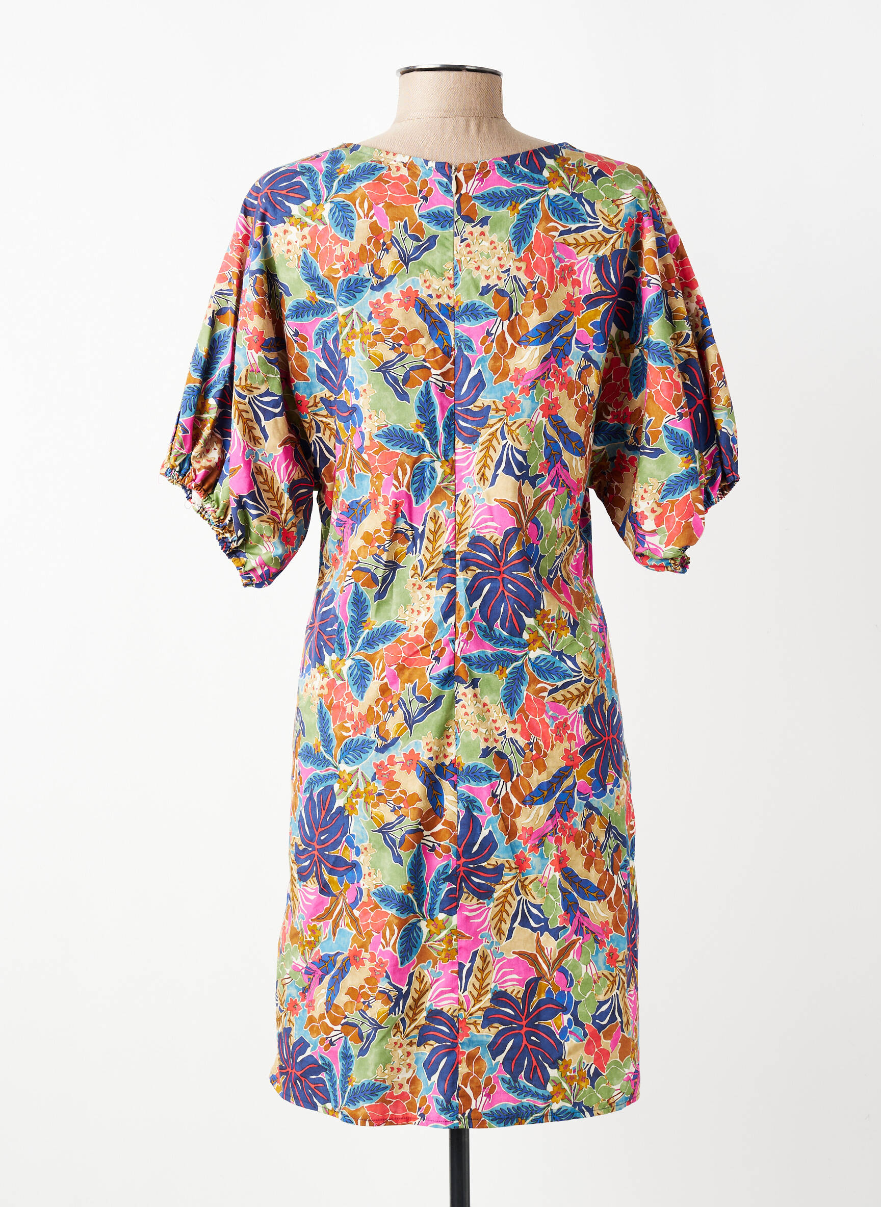 Rochie midi imprimeu fantezie mâneci scurte albastru EMA BLUE'S femeie