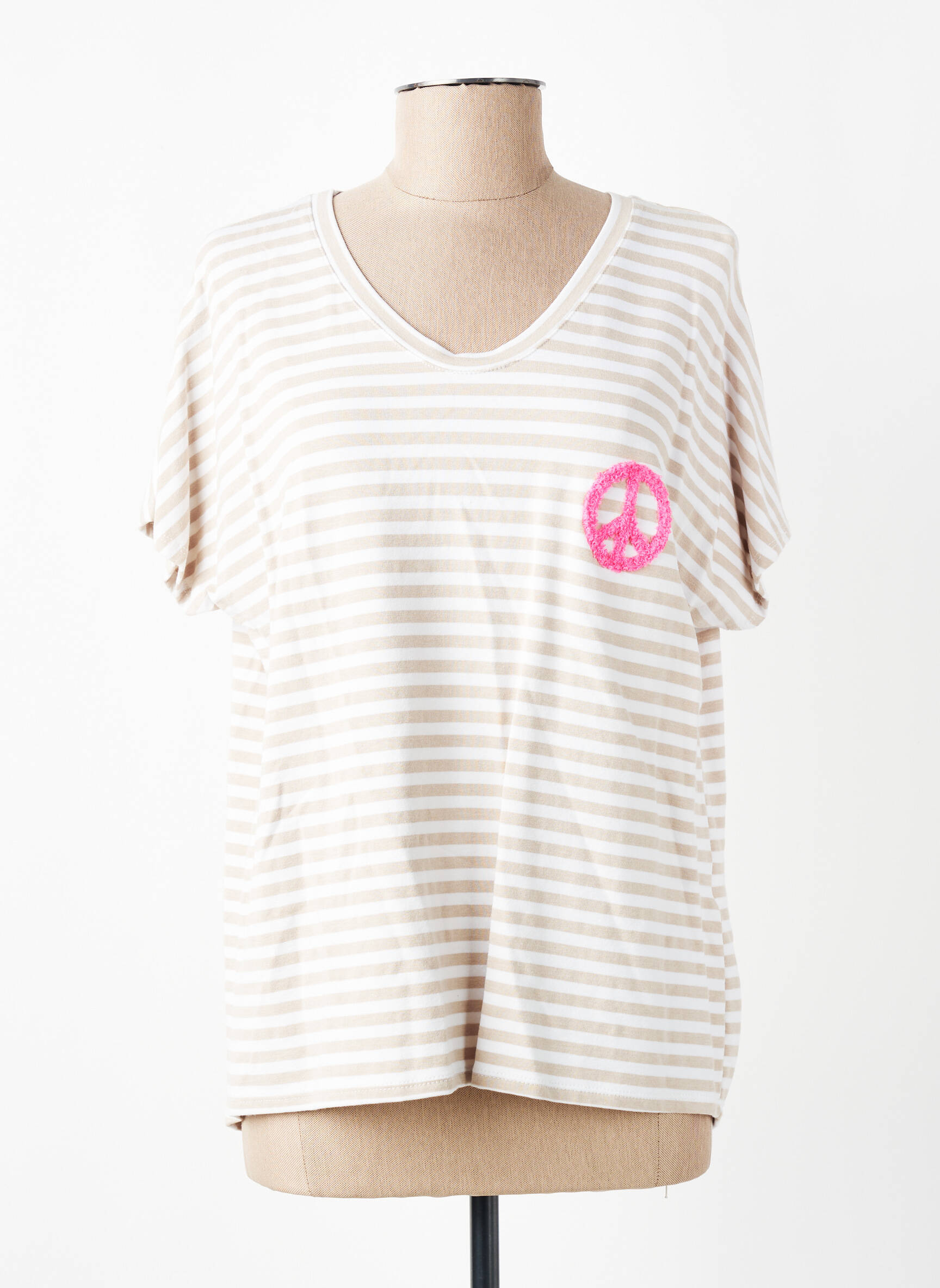 Tricou croială dreaptă mâneci scurte bej AROMA femeie