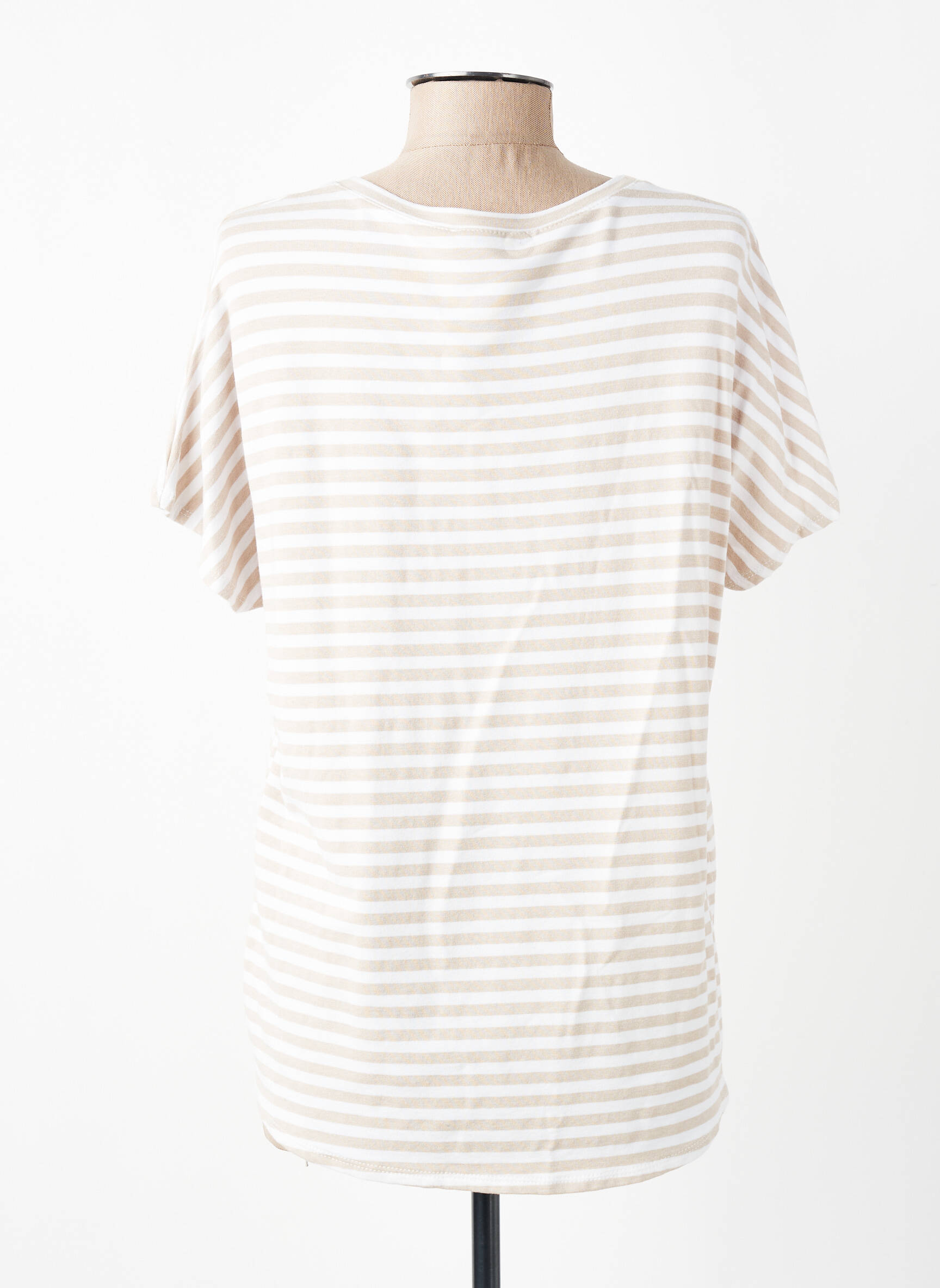 Tricou croială dreaptă mâneci scurte bej AROMA femeie