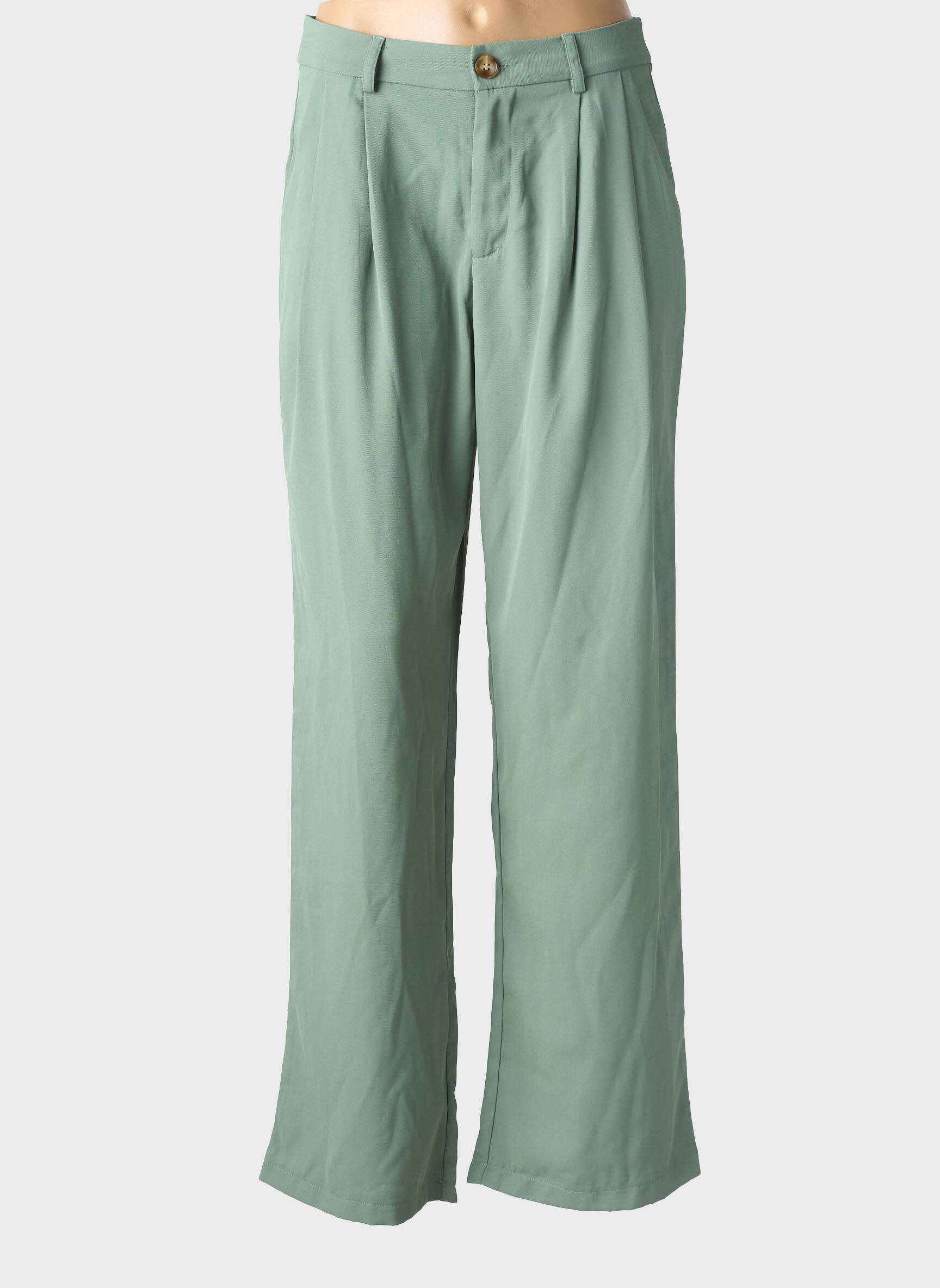 Pantalon larg țesătură crep talie înaltă verde INDIE+MOI femeie