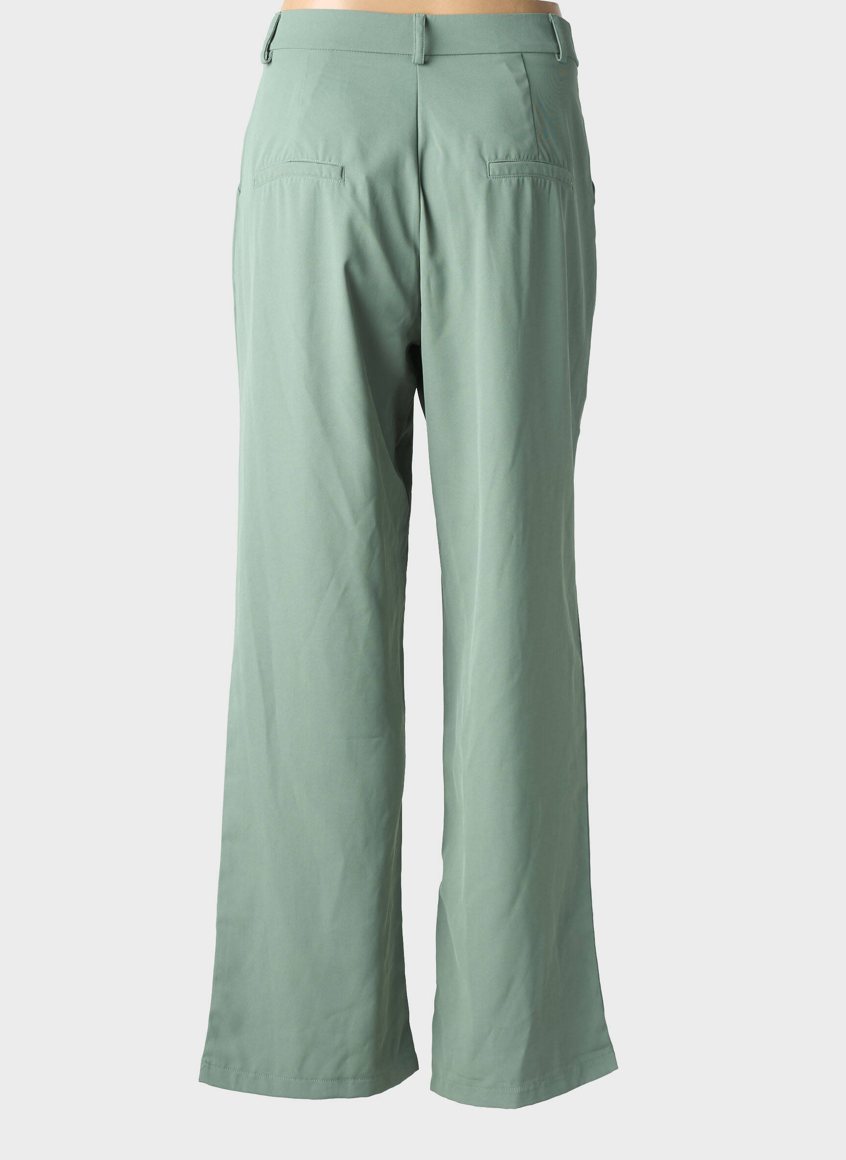 Pantalon larg țesătură crep talie înaltă verde INDIE+MOI femeie