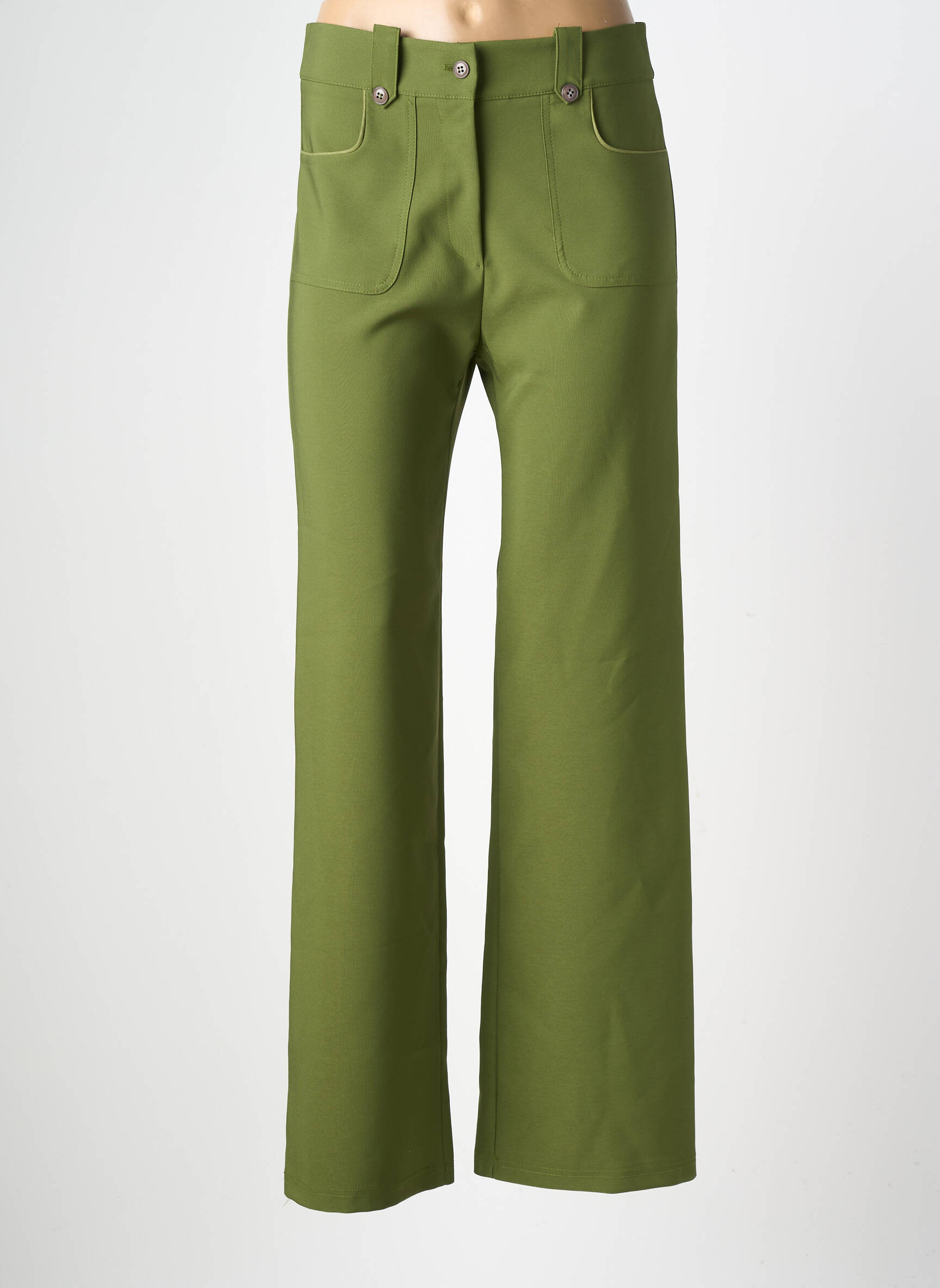 Pantalon drept țesătură crep talie înaltă verde HALOGENE femeie