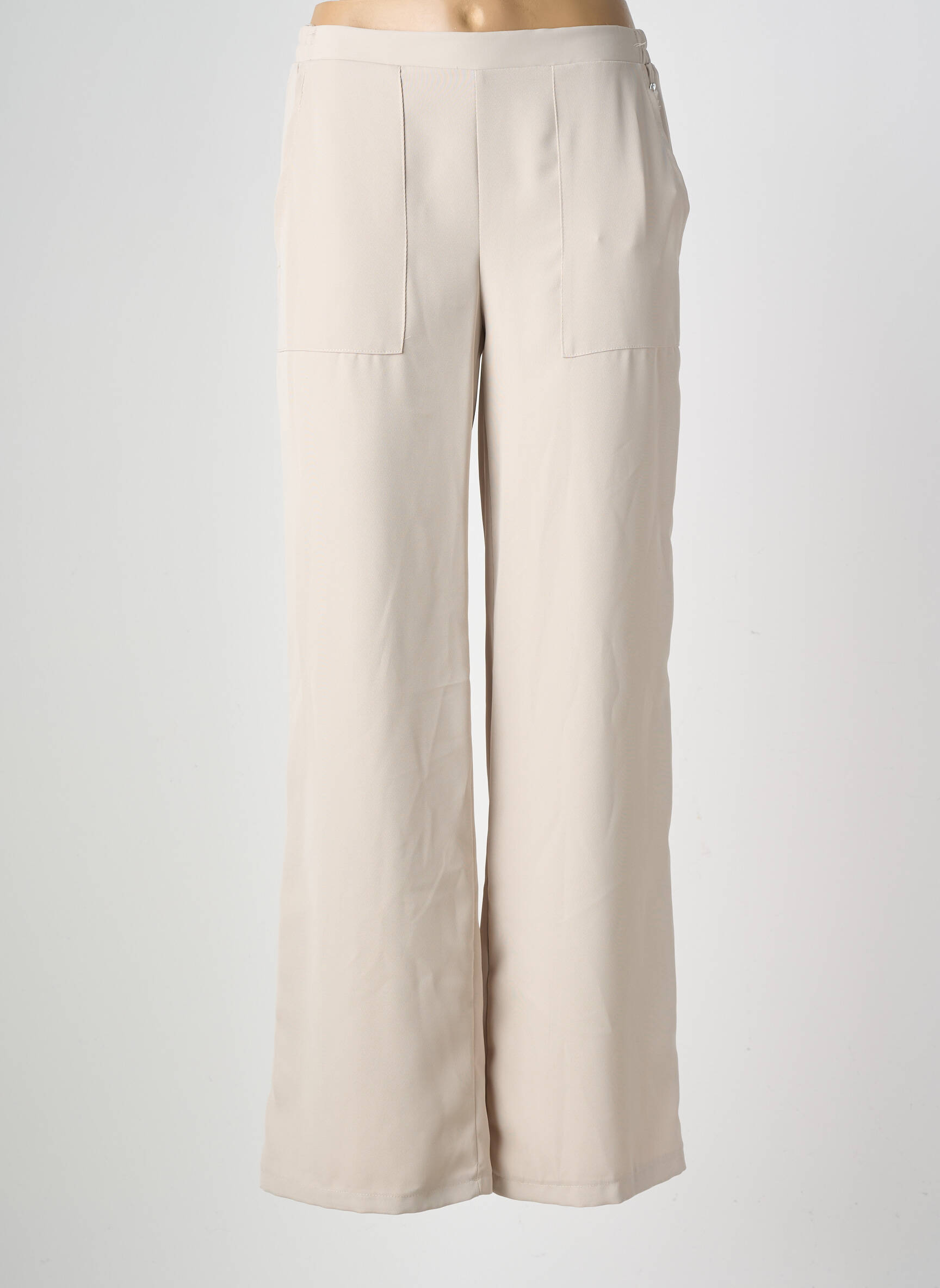 Pantalon larg țesătură crep mărime normală bej EMA BLUE'S femeie