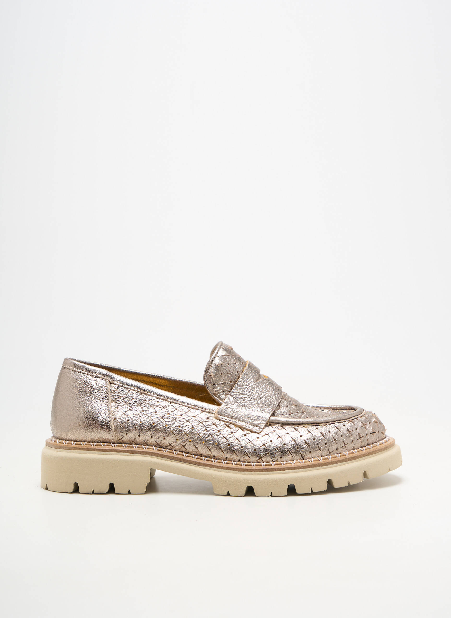 Mocasini material neted toc plat până la 3 cm auriu MAT:20 femeie