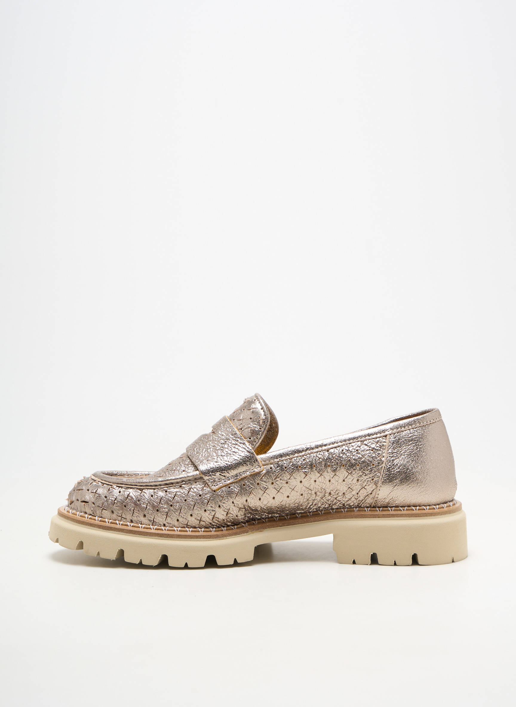 Mocasini material neted toc plat până la 3 cm auriu MAT:20 femeie