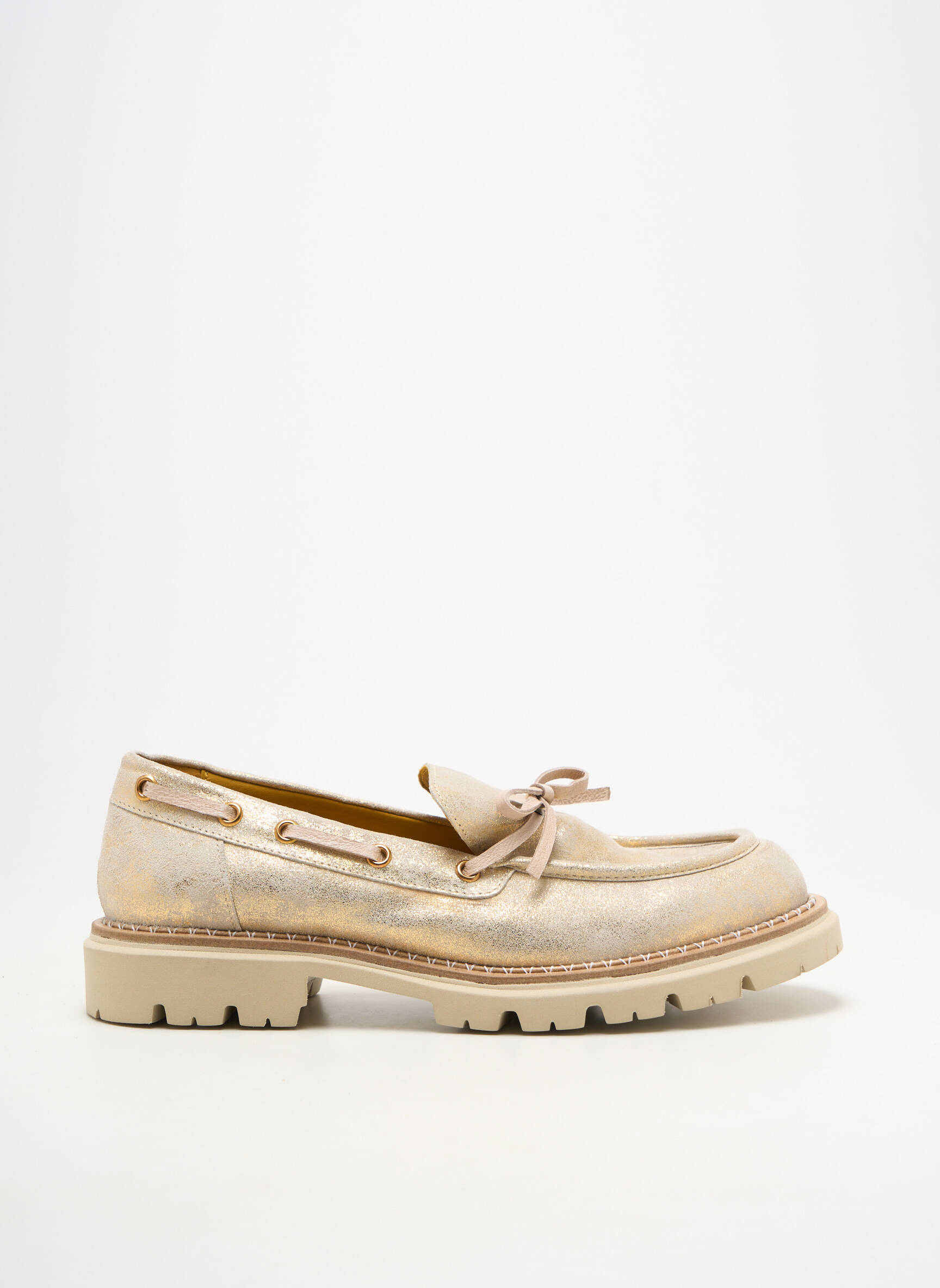 Mocasini material neted toc plat până la 3 cm auriu MAT:20 femeie