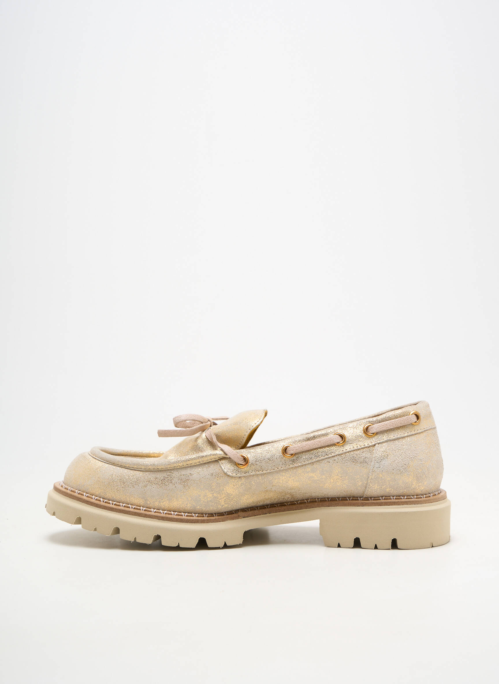 Mocasini material neted toc plat până la 3 cm auriu MAT:20 femeie