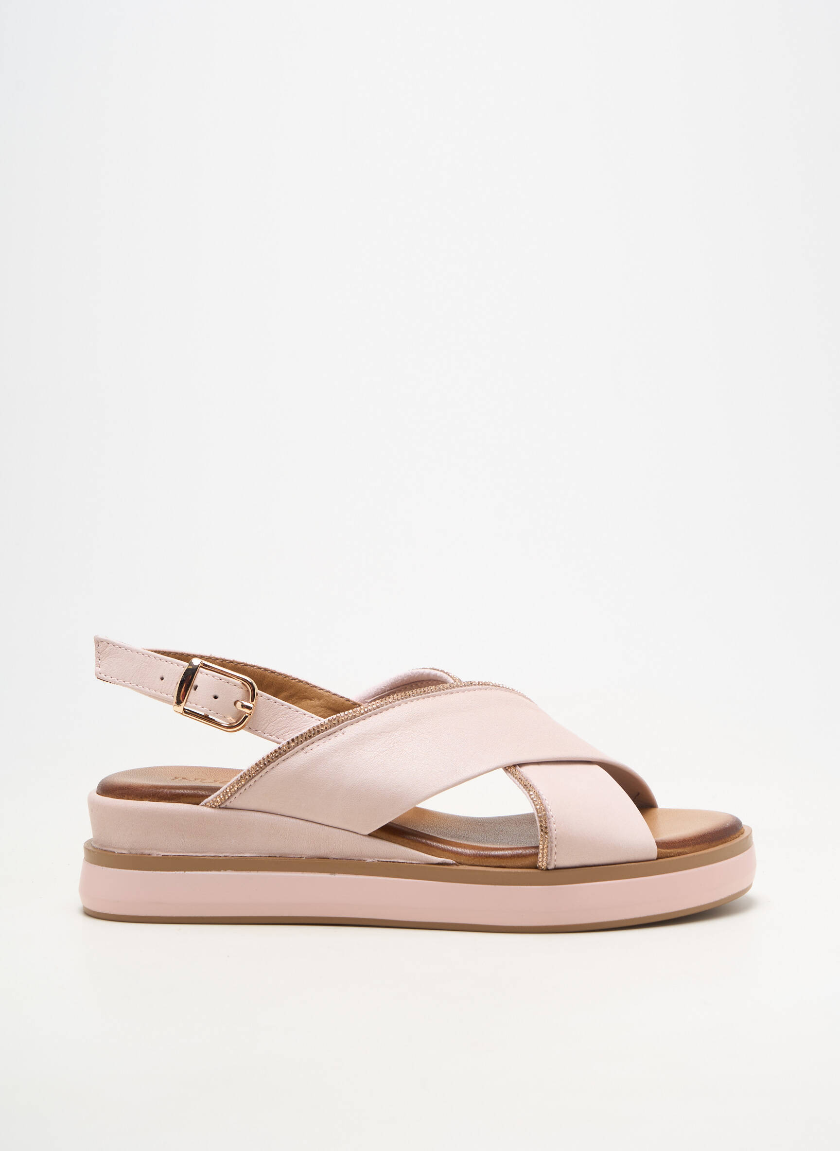Sandale/pantofi decupați material neted toc plat până la 3 cm roz INUOVO femeie