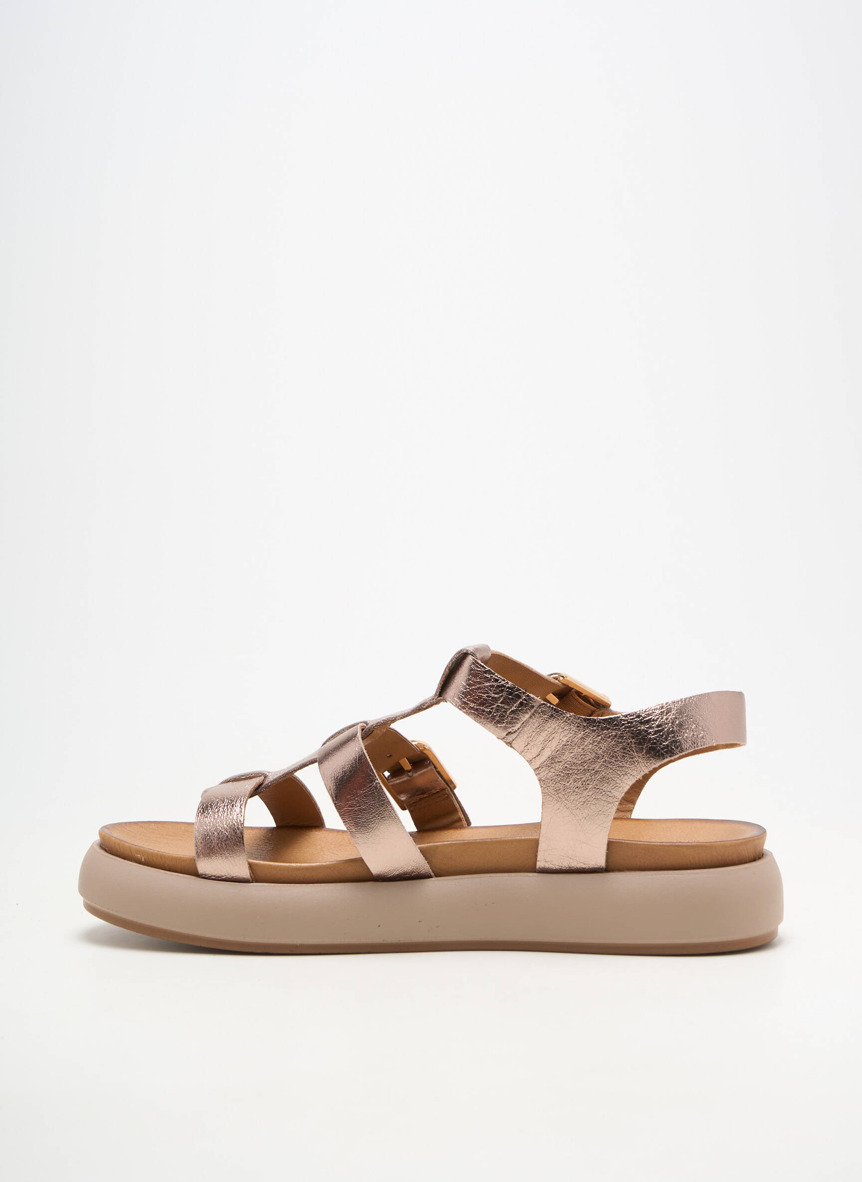 Sandale/pantofi decupați material neted toc plat până la 3 cm maro INUOVO femeie
