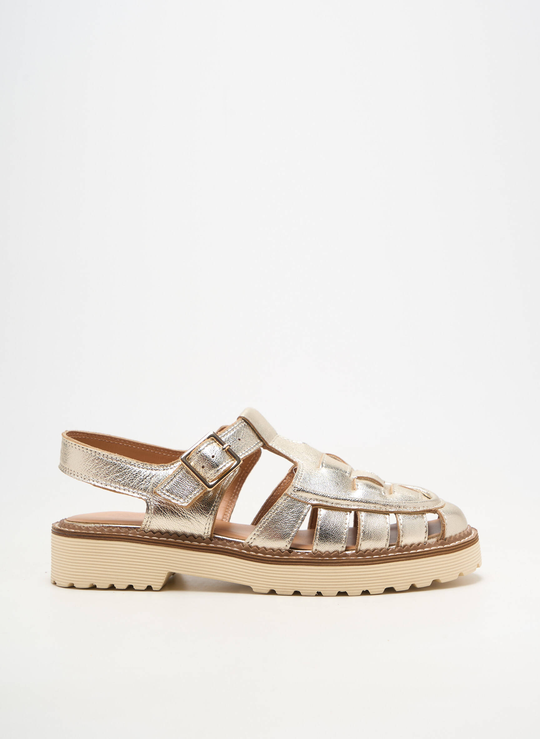 Sandale/pantofi decupați material neted toc plat până la 3 cm auriu EMILIE KARSTON femeie