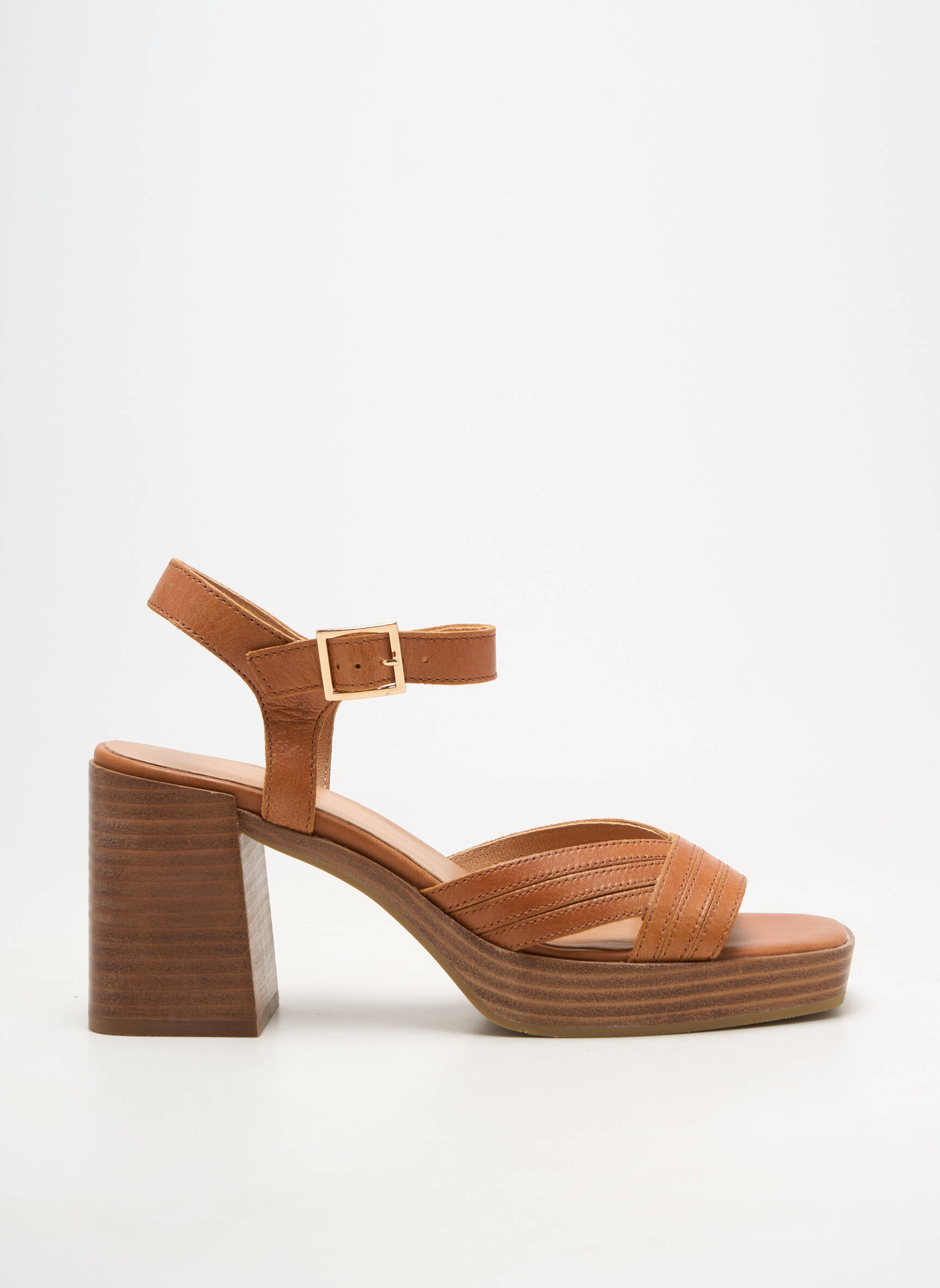 Sandale/pantofi decupați material neted toc de 7 la 9 cm maro EMILIE KARSTON femeie
