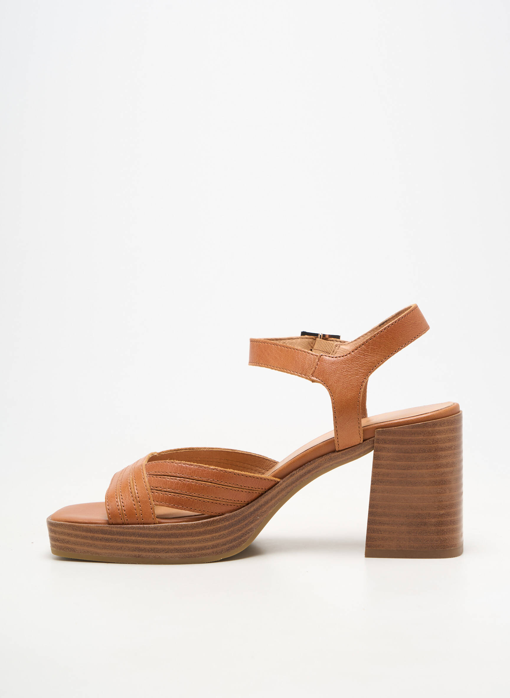 Sandale/pantofi decupați material neted toc de 7 la 9 cm maro EMILIE KARSTON femeie