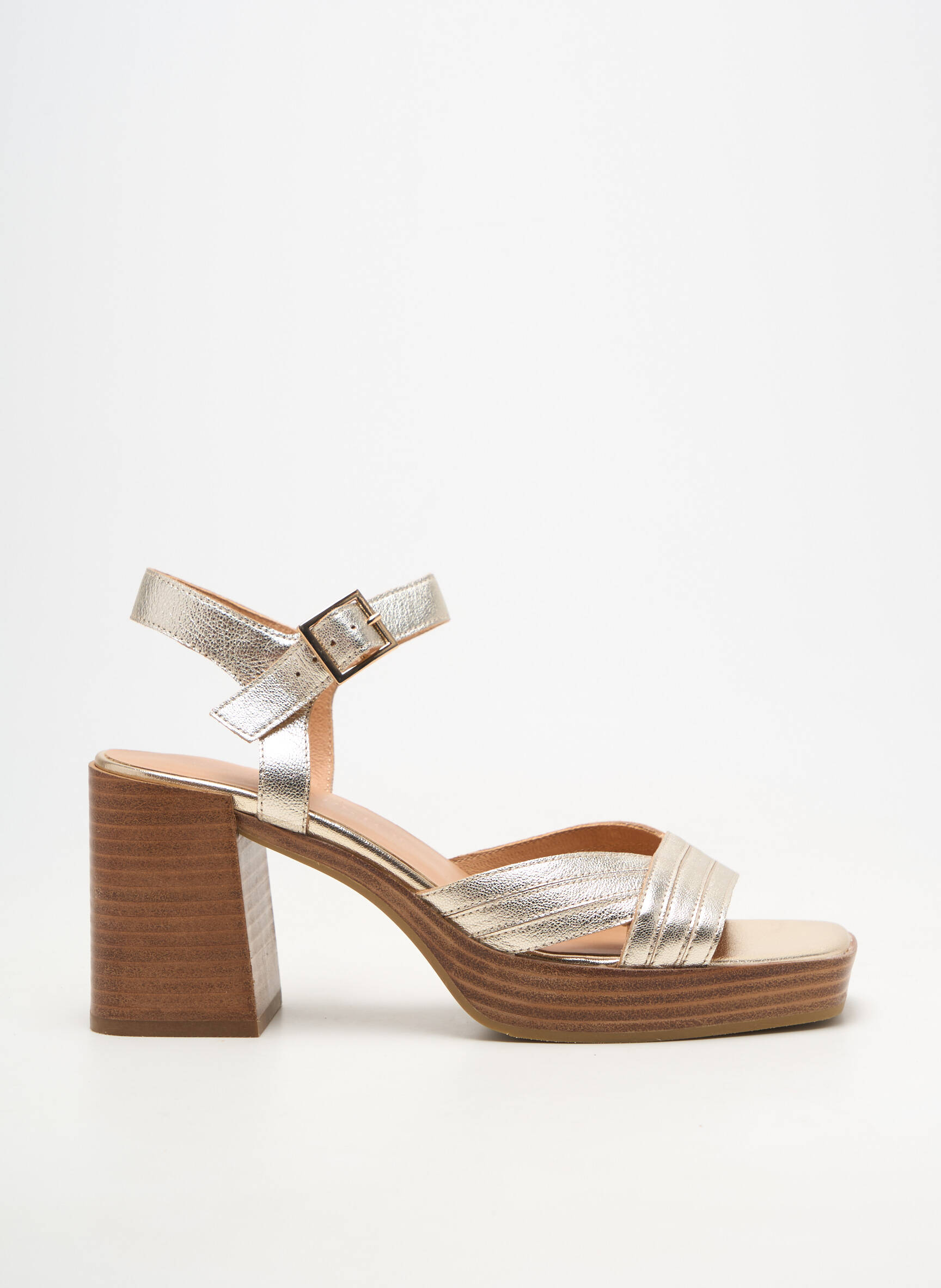 Sandale/pantofi decupați material neted toc de 7 la 9 cm auriu EMILIE KARSTON femeie