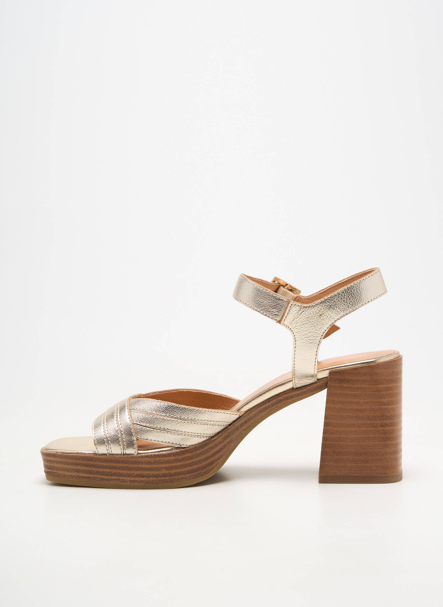 Sandale/pantofi decupați material neted toc de 7 la 9 cm auriu EMILIE KARSTON femeie