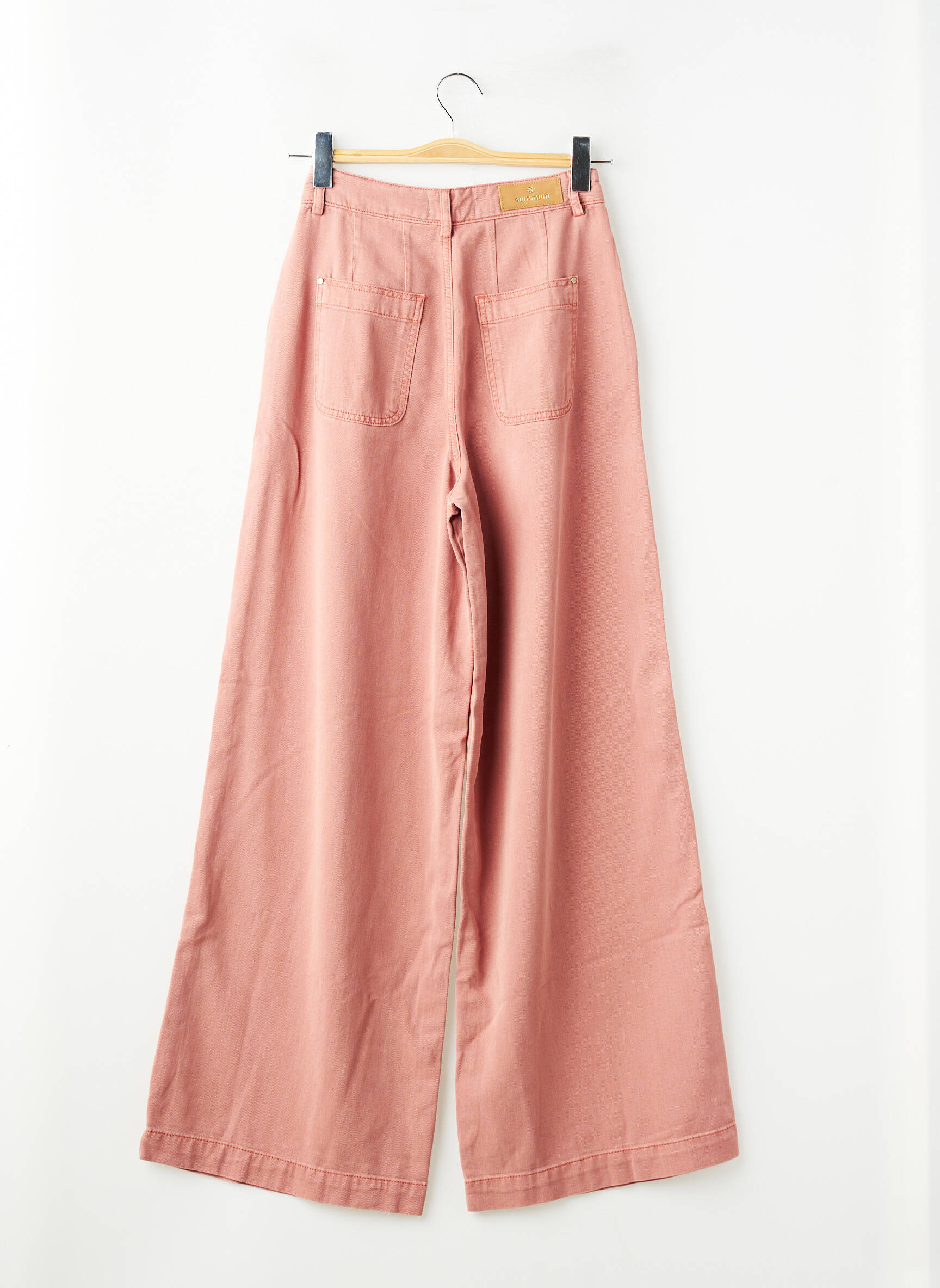 Pantalon larg țesătură poplin talie înaltă roz SUMMUM femeie