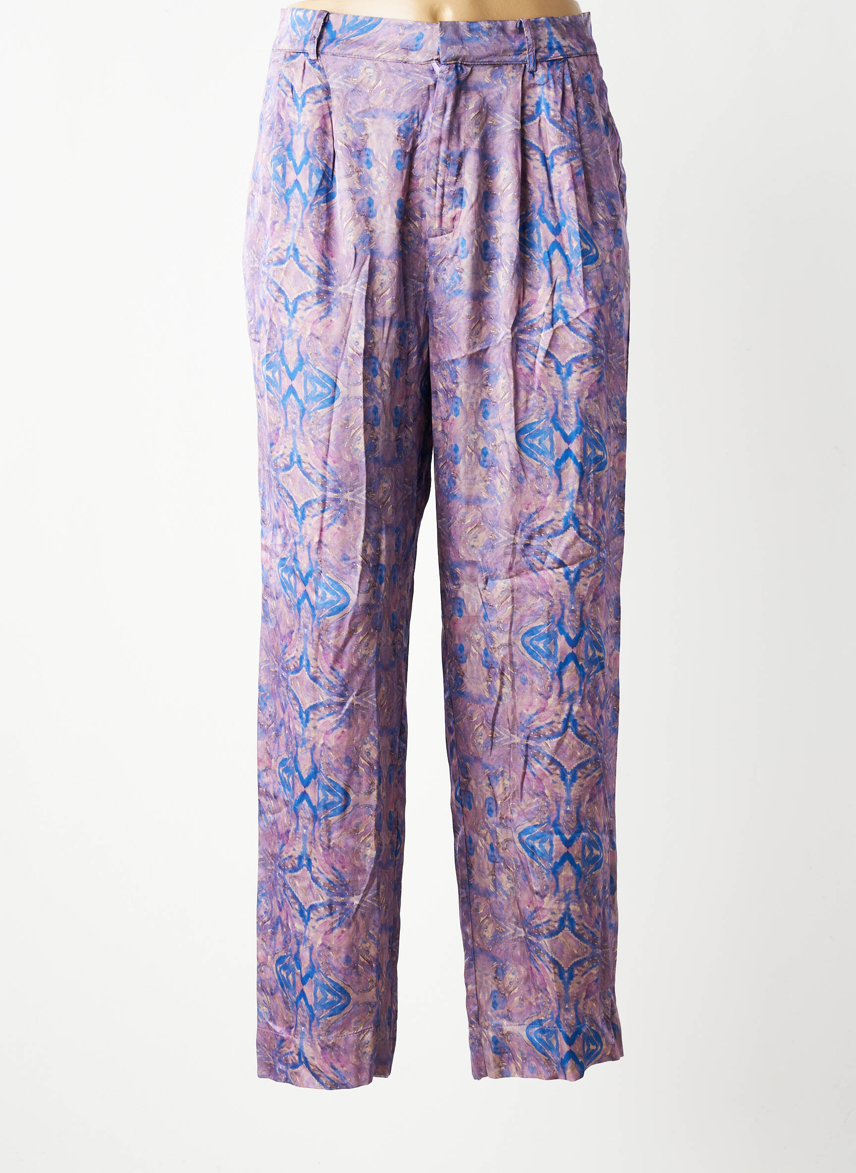 Pantalon drept talie cu cleme talie înaltă violet SEE U SOON femeie