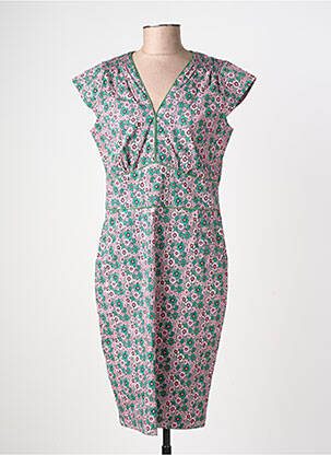 Rochie midi imprimeu floral mâneci scurte verde PRINCESSE NOMADE femeie