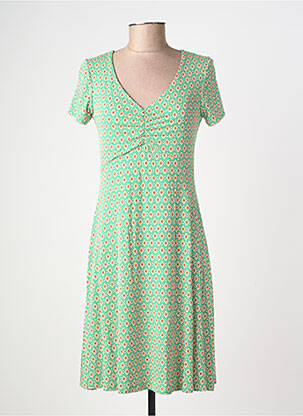 Rochie midi imprimeu fantezie mâneci scurte verde LINGAM femeie