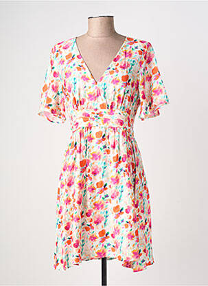 Rochie midi mâneci scurte mâneci scurte alb CERISE BLUE femeie