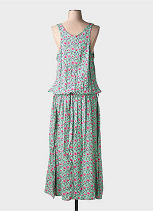 Rochie lungă țesătură poplin fără mâneci verde LINGAM femeie