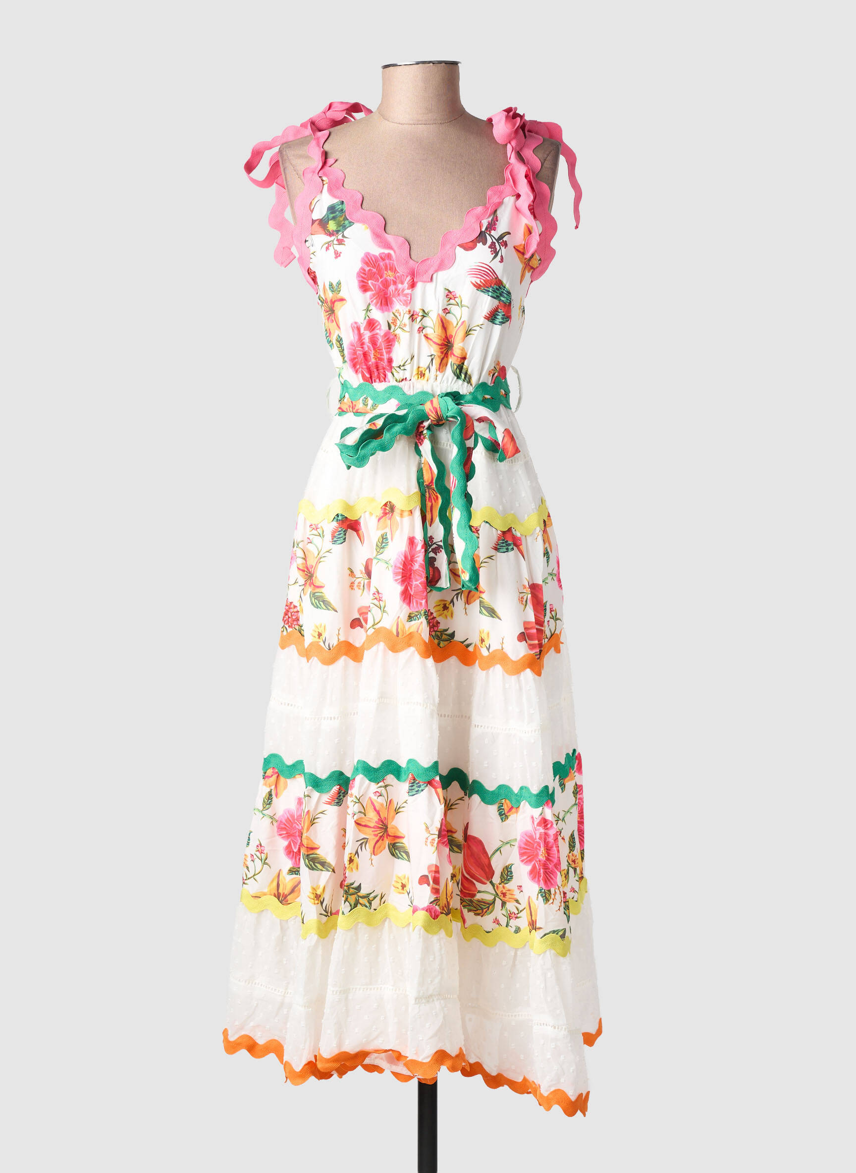 Rochie lungă imprimeu floral fără mâneci alb LILY ROSE femeie
