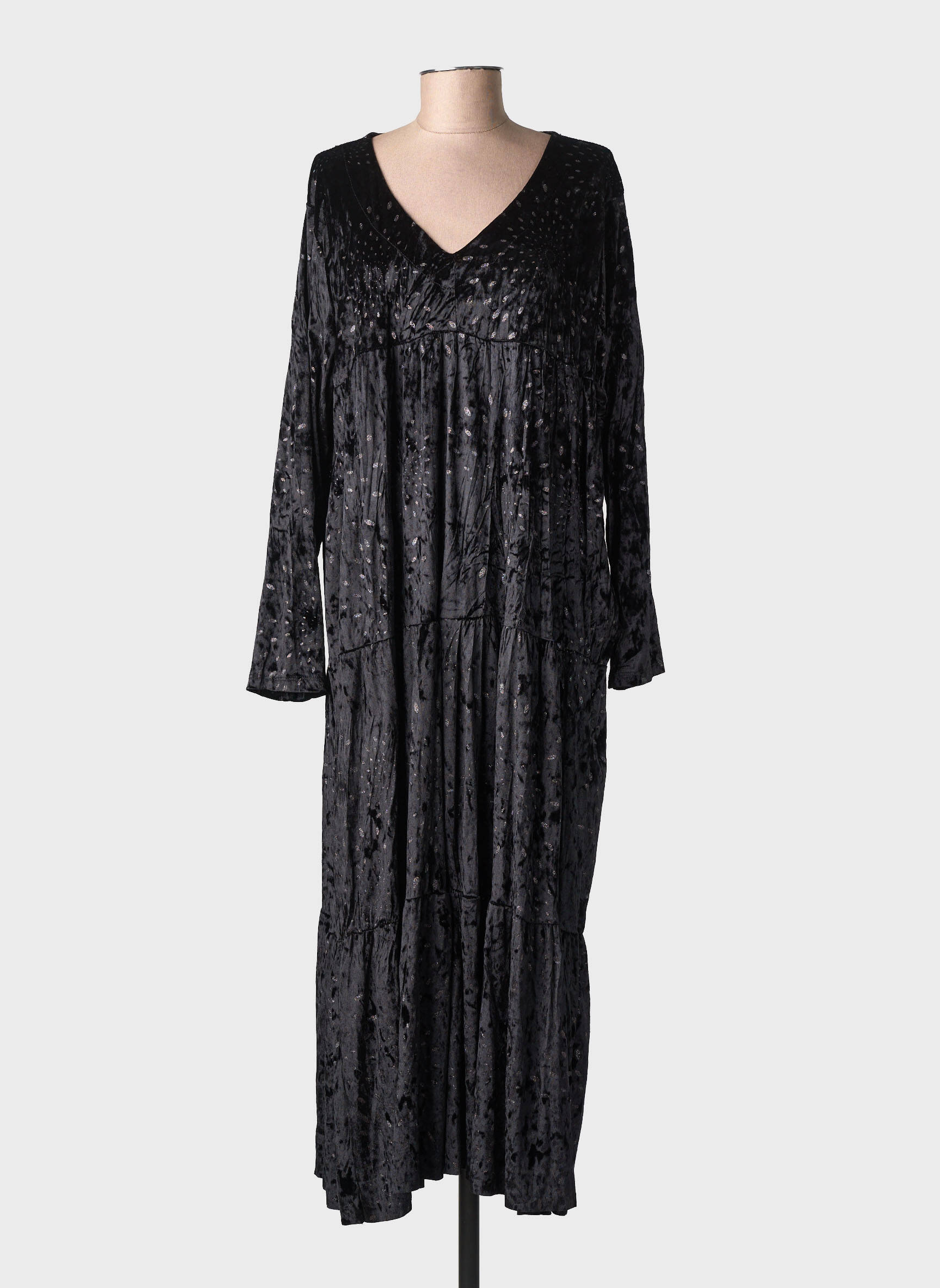 Rochie lungă mâneci lungi mâneci lungi negru PIMENT ROUGE femeie