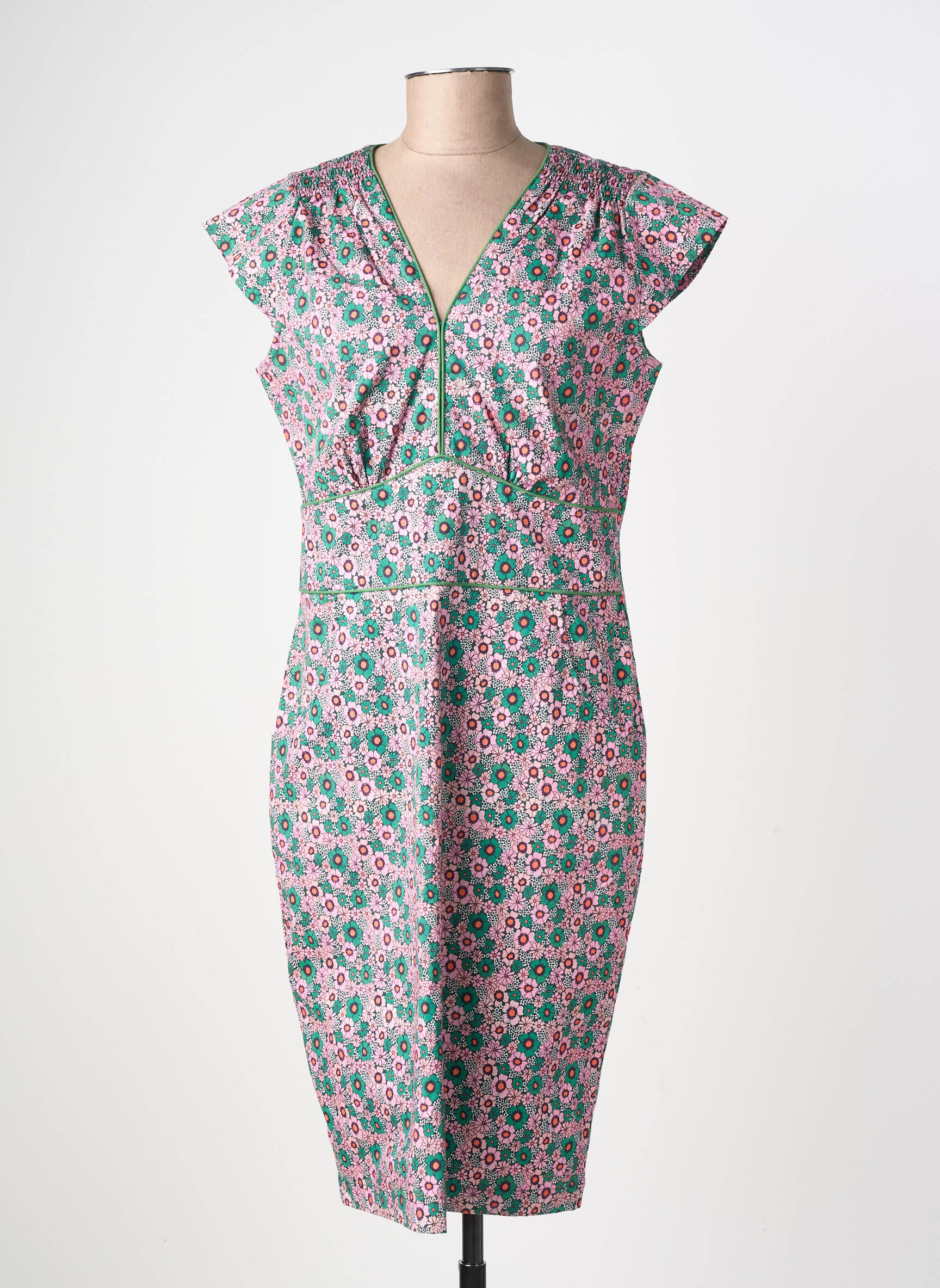 Rochie midi imprimeu floral mâneci scurte verde PRINCESSE NOMADE femeie
