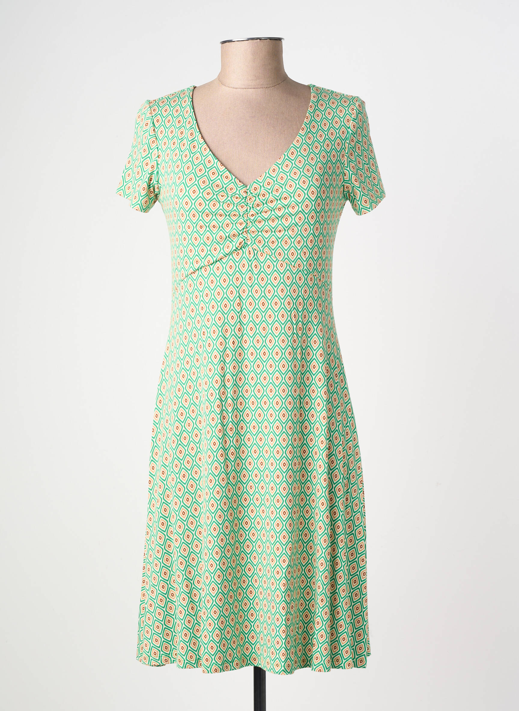 Rochie midi imprimeu fantezie mâneci scurte verde LINGAM femeie